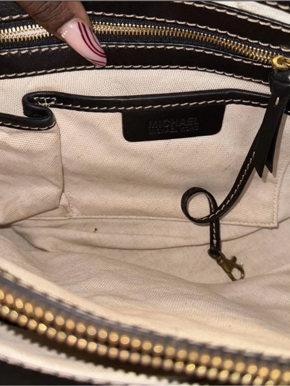 Vintage Michael Kors Black Leather Satchel with Brass Buckle